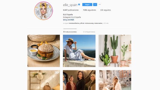 Perfil en Instagram de la revista "Elle"