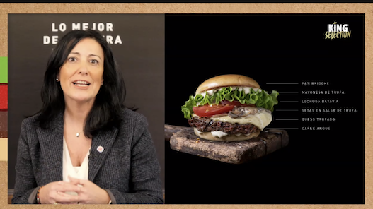 Beatriz Faustino, directora de marketing de Burger King, durante la rueda de prensa virtual Beatriz Faustino, directora de marketing de Burger King, durante la rueda de prensa virtual